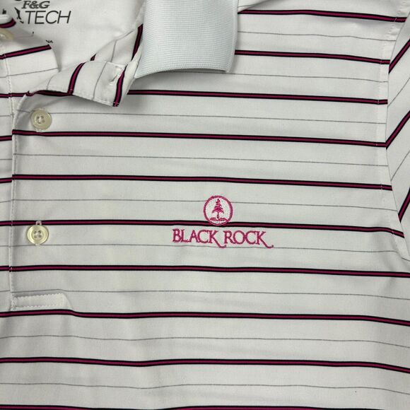 Fairway & Greene Polo Shirt Mens Large Tech Performance White Pink Striped Logo - Picture 2 of 8